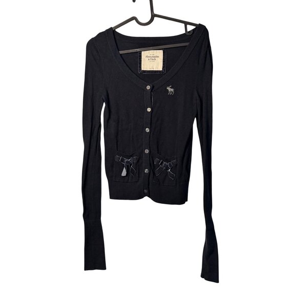 Vintage Abercrombie and Fitch Small Navy Long Sleeves Cardigan Ladies Y2K Style - Picture 3 of 5